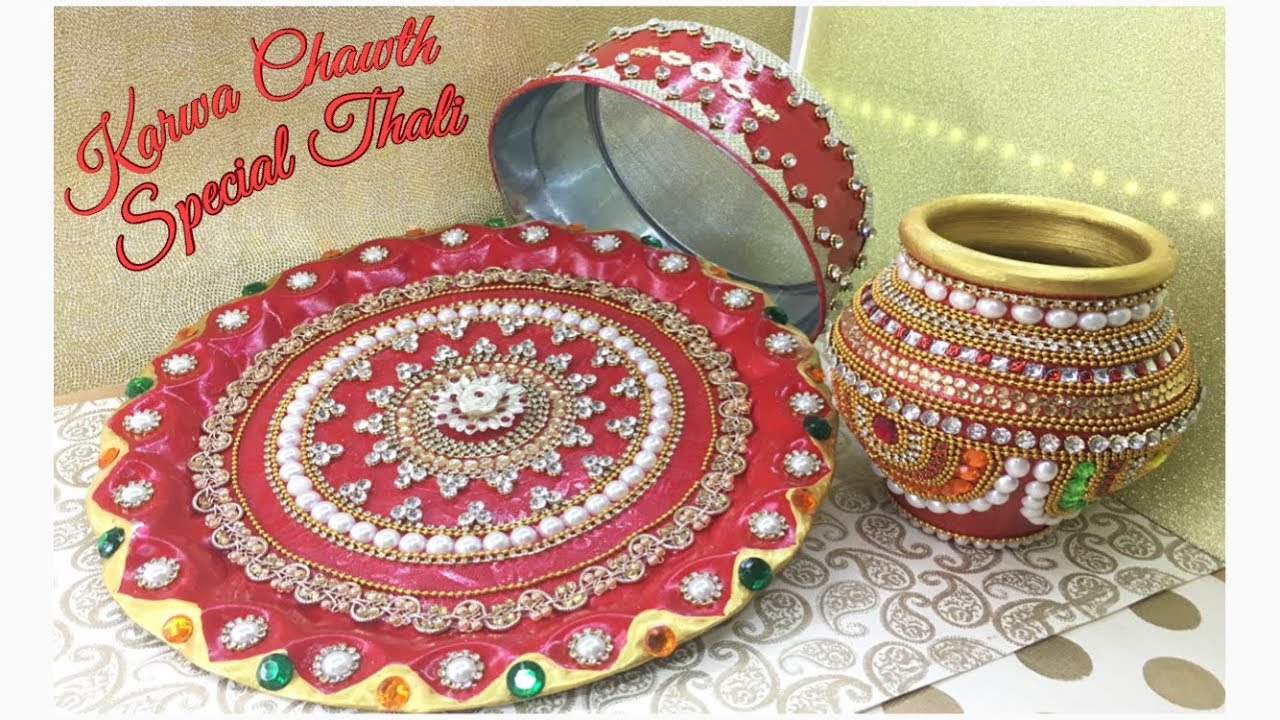 thali decoration for aarti DIY : Karwa Chauth Pooja Thali || Aarti thali || Karwa chauth special