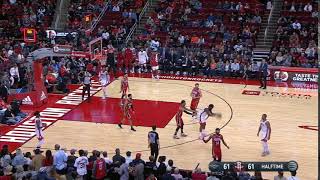 James Harden bounces the ball on the court in frustration, hits himself in the face