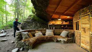Construyendo una casa de madera bajo la piedra de la montañaDe principio a fin
