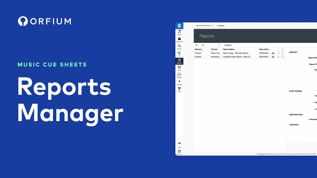 Cue Sheets for Studios with Soundmouse by Orfium - (5/5) Reports Manager