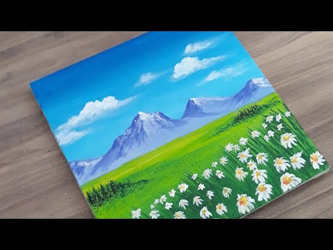 Paisagem de montanha , pintura passo a passo com tinta acrílica