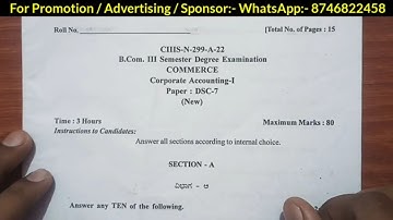 Corporate Accounting Bcom 3rd Sem Gulbarga University CBCS NEP 2022 question Paper