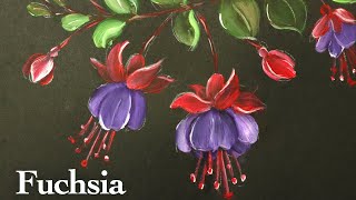 Fuchsia flower painting | Round brush one stroke ( in 5 Minutes )