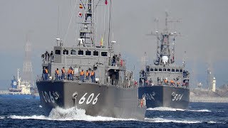 掃海艇2隻艇列のベース沖 はつしま・あわじ 入港　2018年4月13日