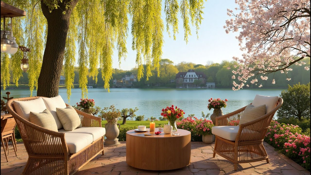 Piano Jazz Spring 🌸 Peaceful Lakeside Café Morning | Relaxing Piano Jazz Music
