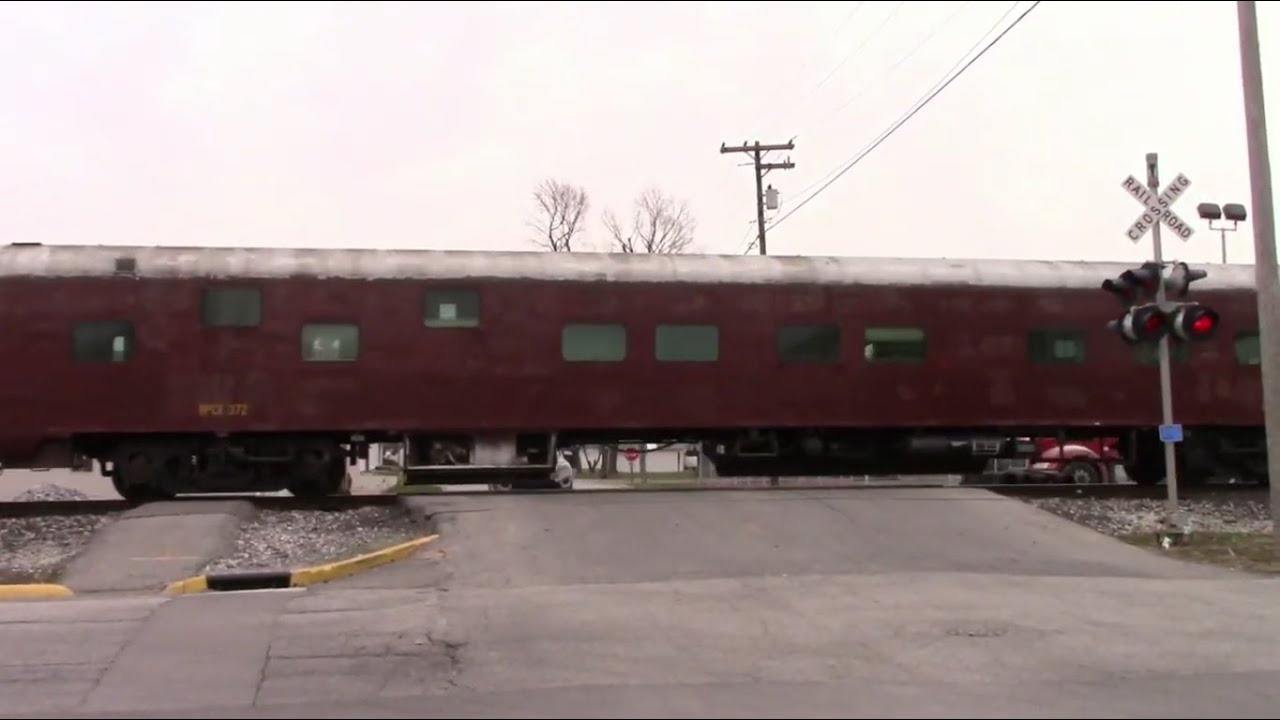 Fourth Street Railroad Crossing UP 8331, UP 7521, and RPCX Passenger Car 372 Brookston