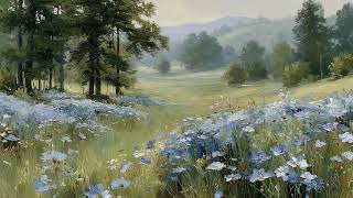 Blue Wildflower Meadow Oil Painting | 4K TV Wallpaper Art Screensaver | 2 Hours screenshot 4