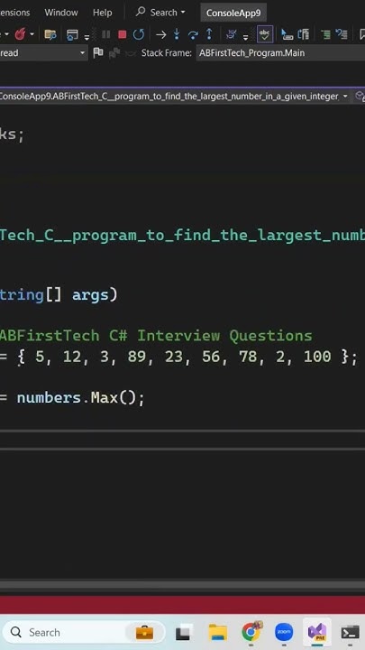c# program to find largest number in an array - YouTube image.