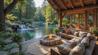 Relaxing Piano Music by the Woods 🌿 Cozy Riverside Porch Campfire & Nature Sounds for Sleeping