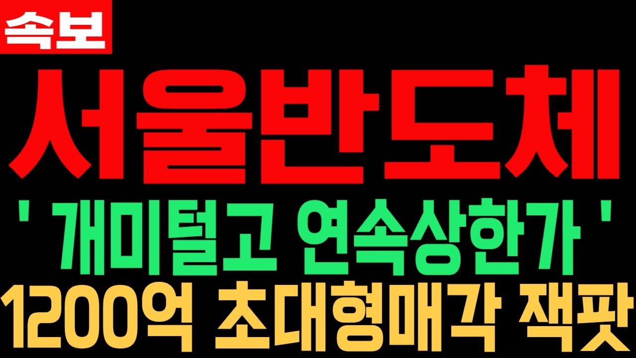 [서울반도체 주가 전망] 긴급속보 개미털고 연속상한가 1200억 초대형매각 잭팟