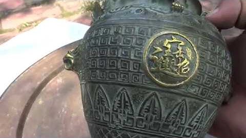 đồ đồng cổ - cái hủ cầu tài 4 con cóc trên miệng và 2 đầu rồng