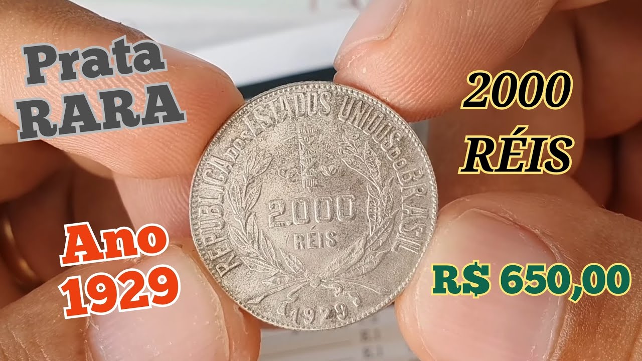 Moeda 2000 Réis ano 1929 MOCINHA valores atualizados de catálogo.