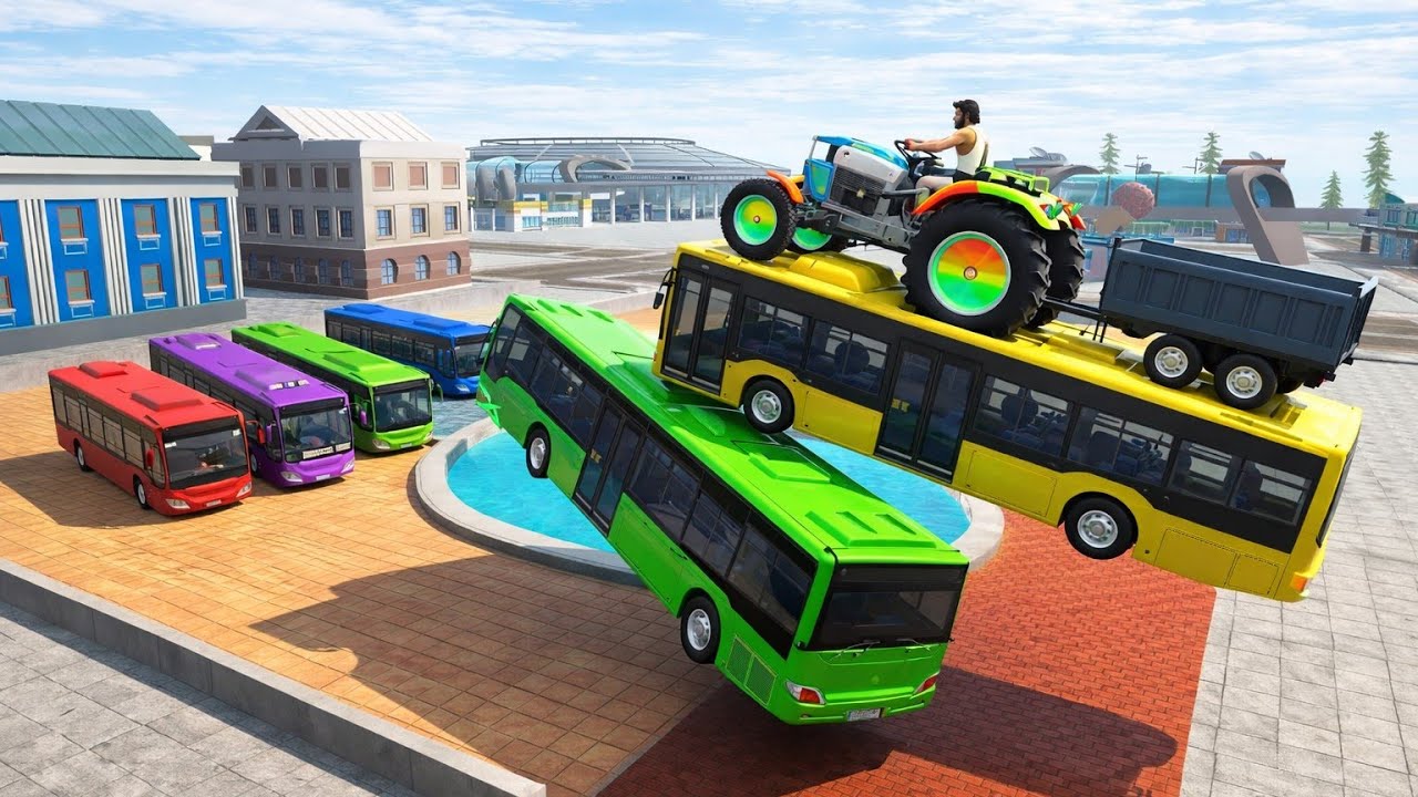 Bus se rasta banakar tractor ko building ke upar chadhane ka challenge 
