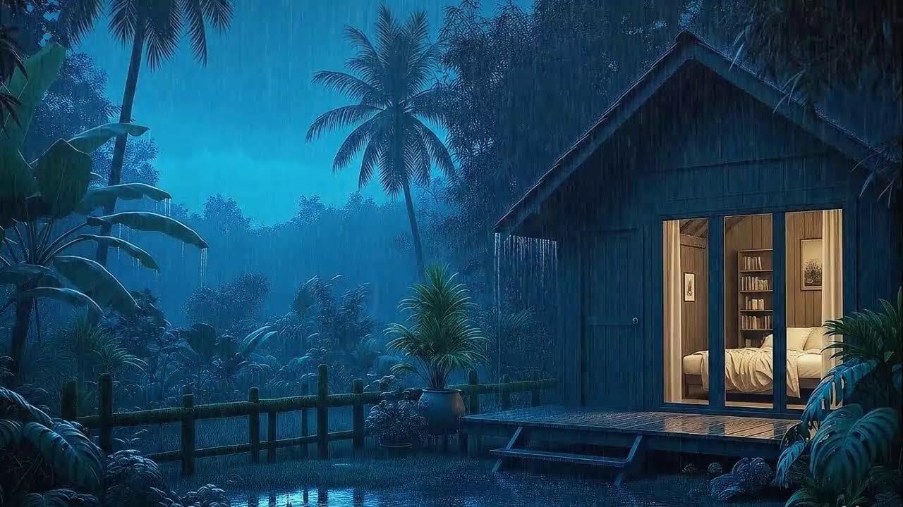 Heavy Rain and Low Thunder Calm Brain Deep Sleep in a Remote Jungle Cabin 🌧️