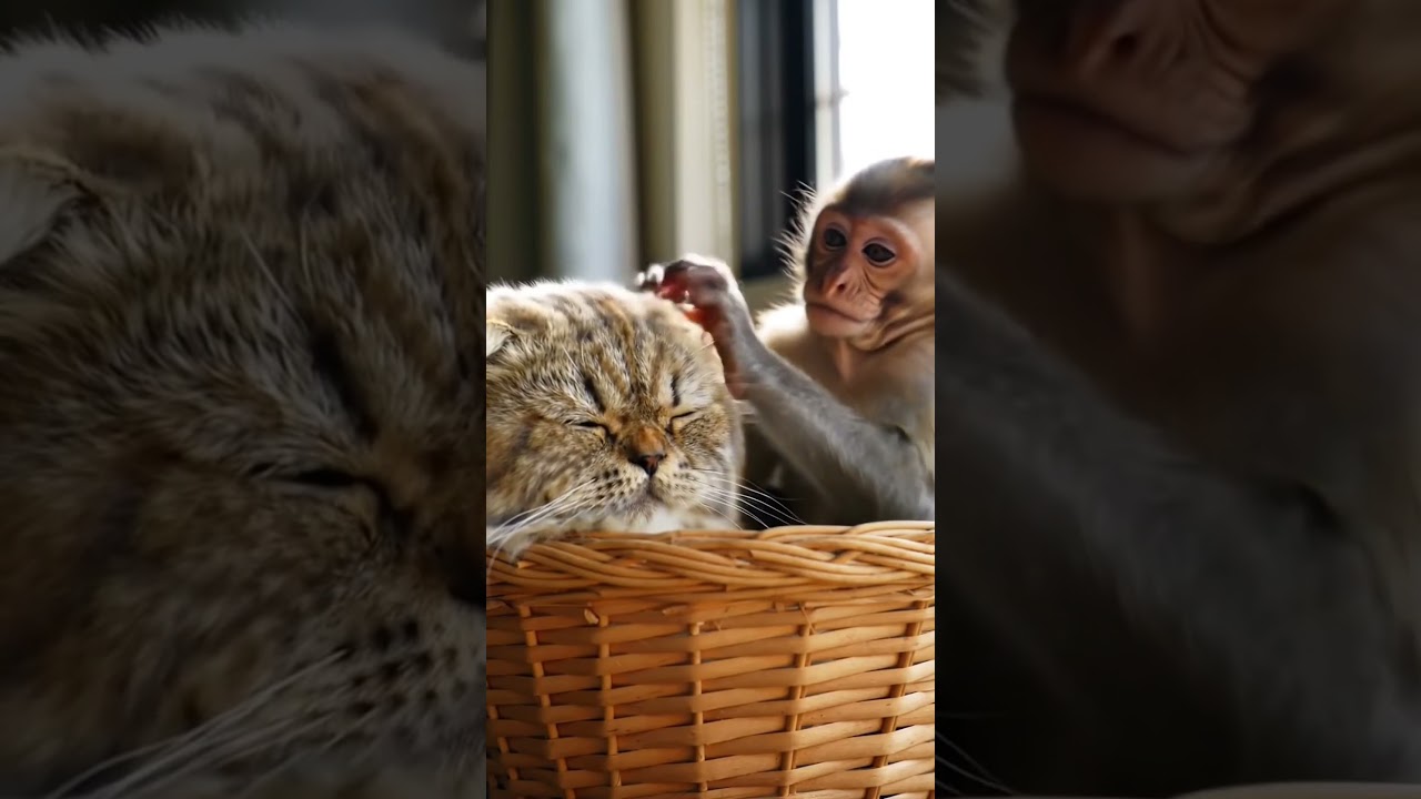 Adorable Monkey & Cat Friendship: Tiny Hands, Big Love