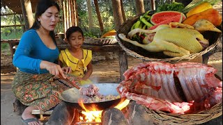 Top 6 survival cooking- Stir fry duck spicy so delicious & Cooking pork rib with special recipe