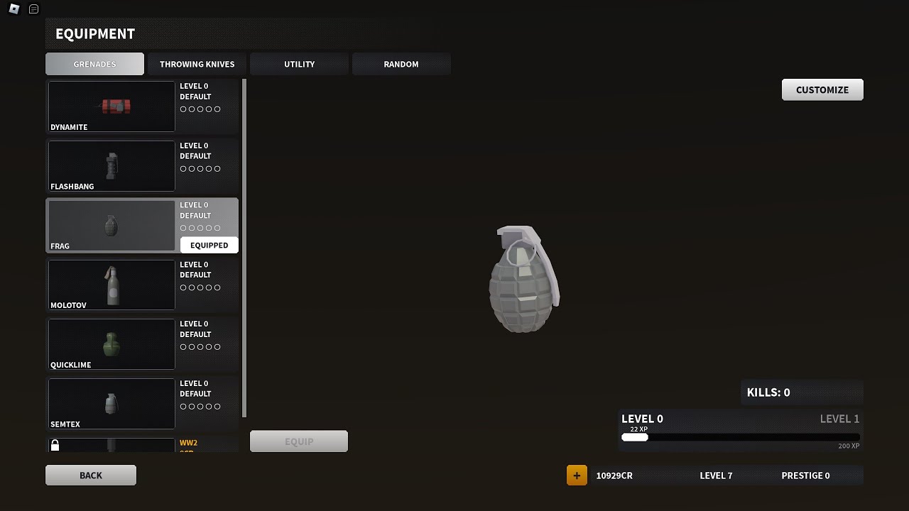 Classic Frag Grenade Legendary Skin [Roblox Bad Business]
