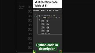 Python For Loop Tutorial: How to Create (Table of 31) #technology #python