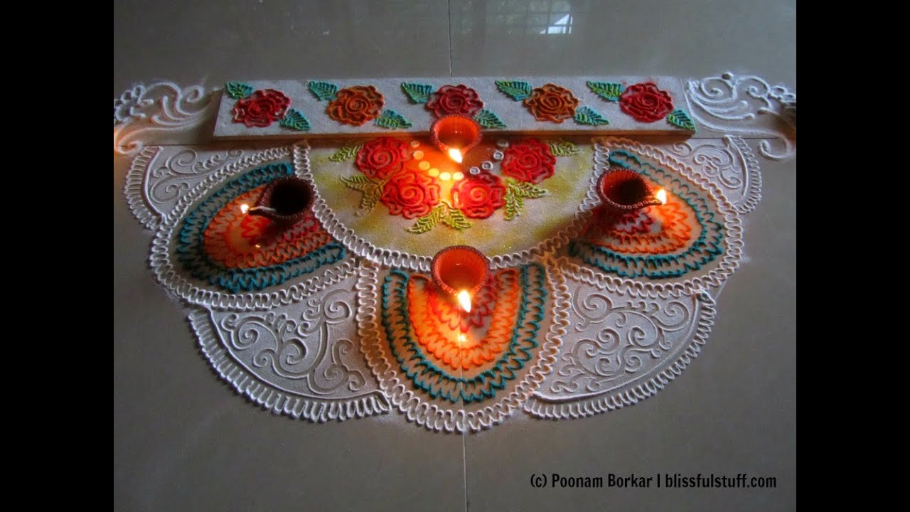 Beautiful and innovative semi circle rangoli | Diwali special rangoli ...