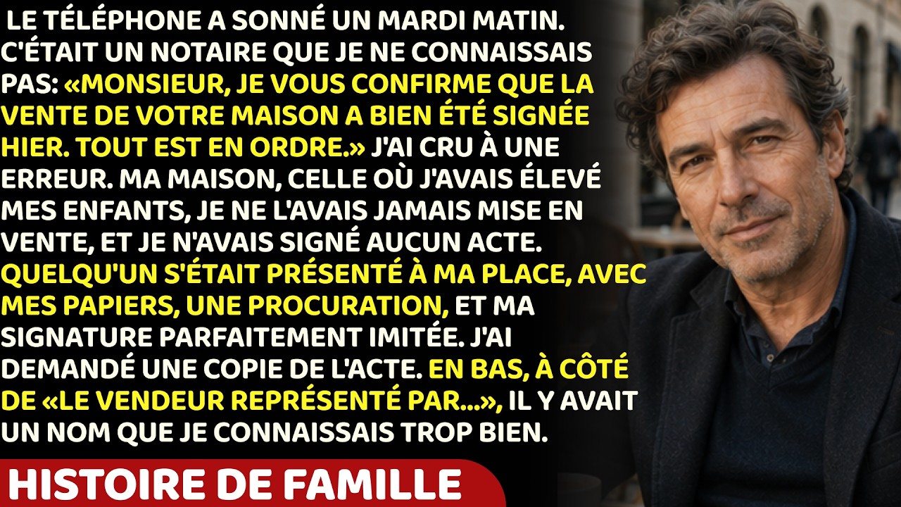 Ce mardi matin, le téléphone a sonné. Une voix polie m’a annoncé que la vente de ma maison avait été signée la veille. Je n’avais rien signé. Je ne connaissais même pas ce notaire. Quand j’ai reçu...