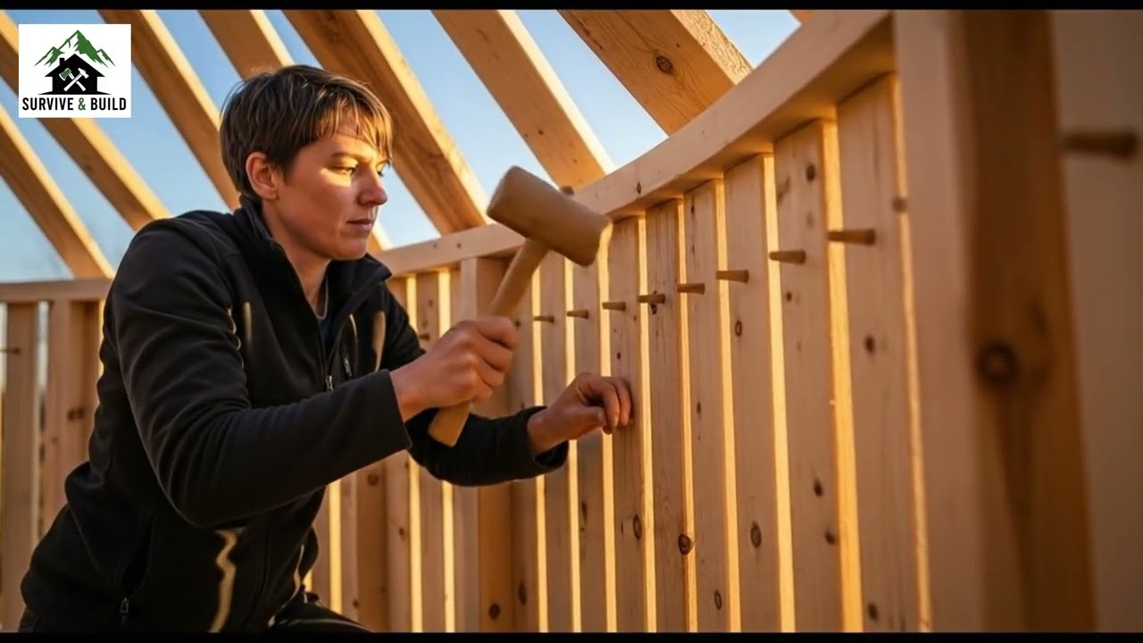 ASMR Silent Build — Hidden Modern Shelter Inside a Giant Tree Log