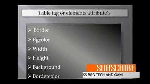 Html : Table Tag Attributes Part 2 in Html 5.0 (Ss Bro Tech)