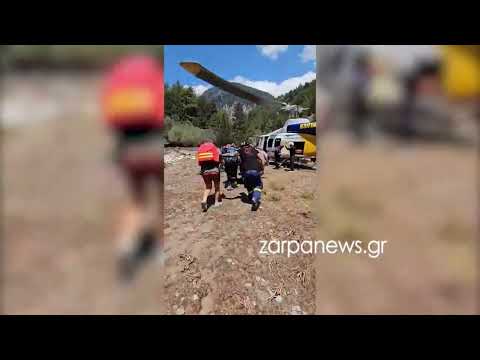 Φαράγγι Σαμαριάς: Η μεταφορά του Ισπανού τουρίστα στο ελικόπτερο