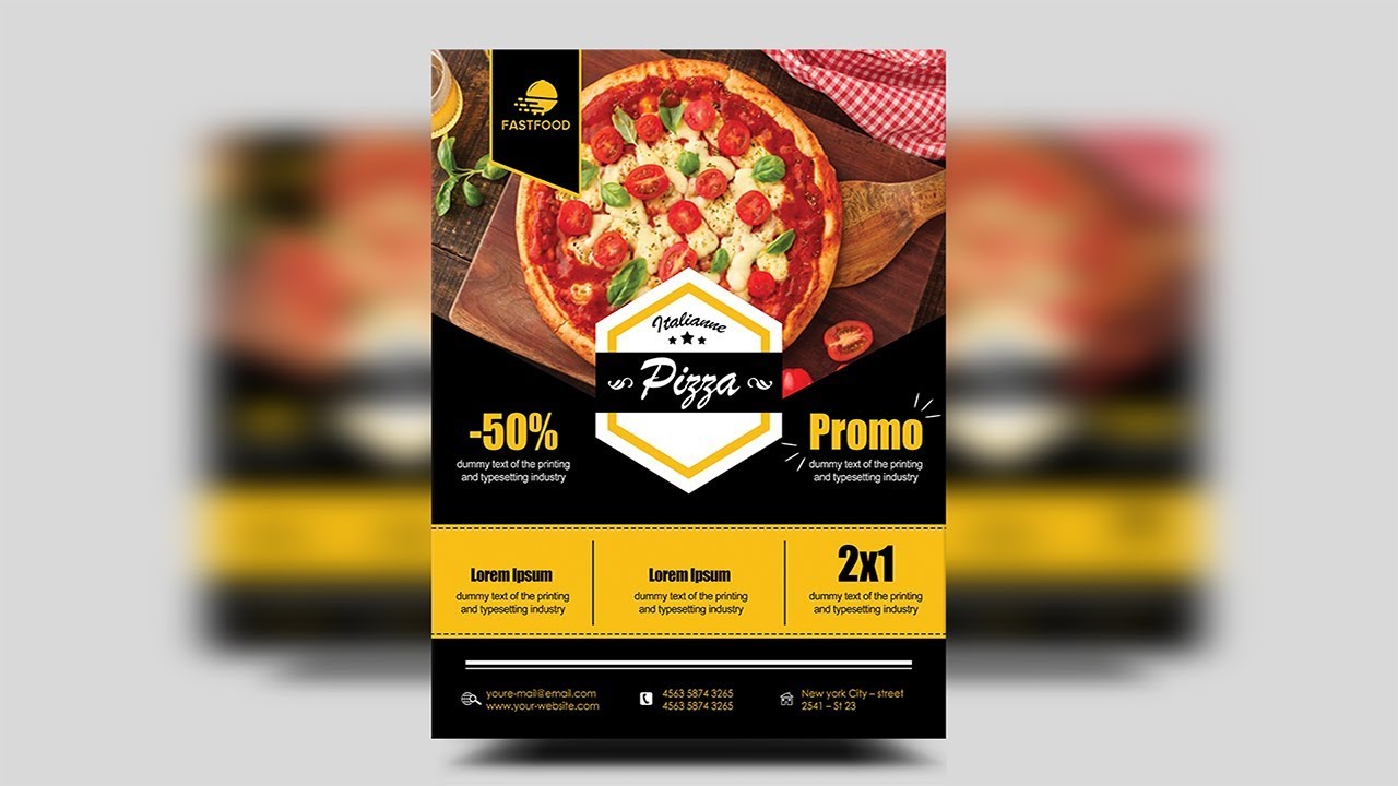 How to Design Pizza Restaurant Flyer ( Black - yellow ) - Photoshop Tutorials