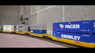 BNSF SD40-2 7033 leads a stack train on my HO scale layout