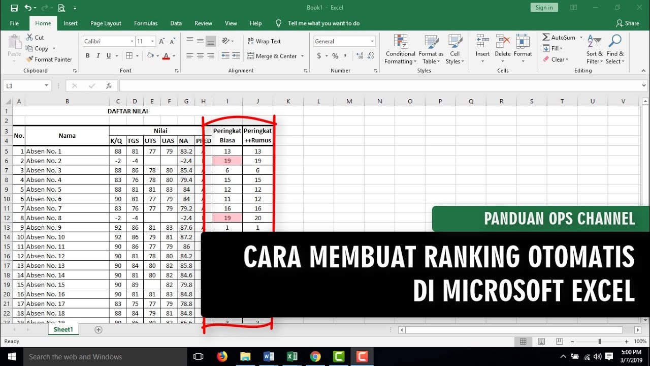CARA MEMBUAT RANKING DI EXCEL 
