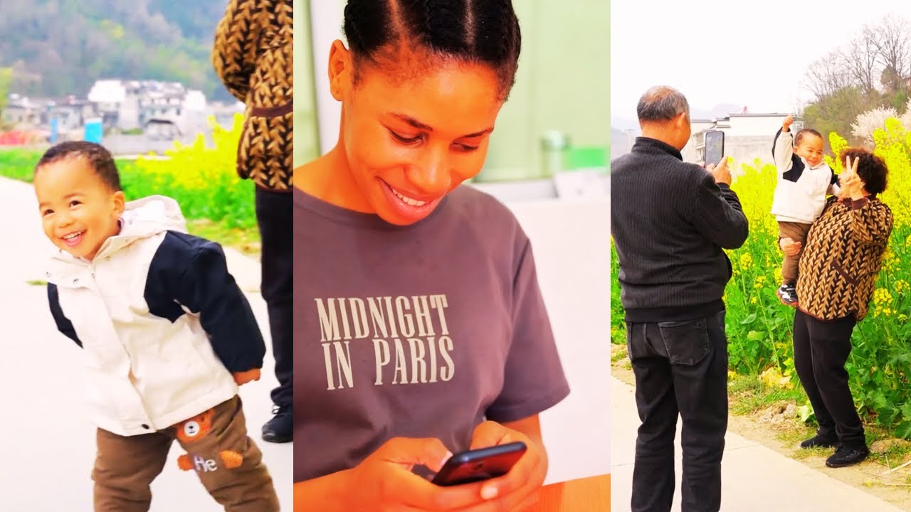 Lawu smiled happily when she saw Kaikai happily admiring the rape flowers🧡