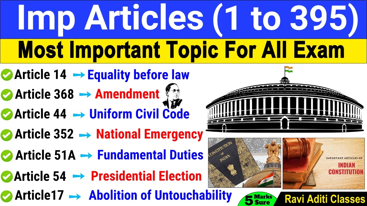 Important articles of Indian constitution | Article 1 to 395 | Polity Articles |SSC RAILWAY ALL EXAM