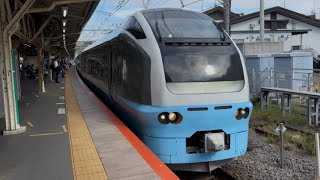 MH有り！E653系1000番台ｶﾂK71編成[水色塗装]特急鎌倉、鎌倉行きに伴う返却回送電車が鎌倉駅1番線をミュージックホーンを鳴らしながら発車！[回8787M]10月12日9:42