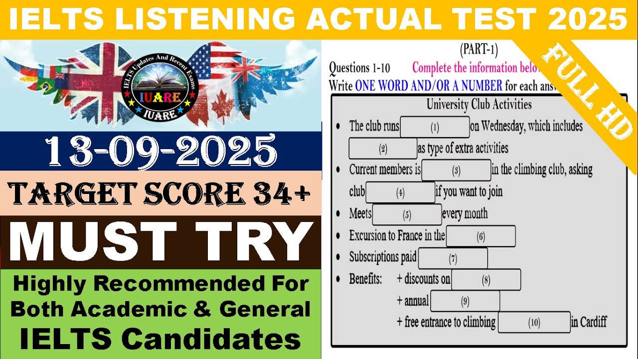 IELTS Listening Actual Test 2025 with Answers | 13.09.2025 - YouTube