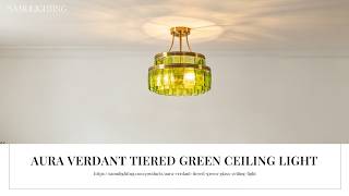Aura Verdant Tiered Green Glass Ceiling Light | Botanical Elegance & Emerald Glow