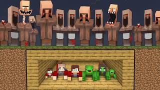JJ and Mikey Family Secret Bunker vs Scary Villagers Battle in Minecraft