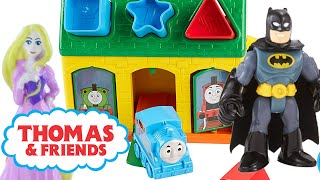 Thomas & Friends Tidmouth Shape & Number Sorter with Batman, Joker, and Disney Princess Rapunzel!