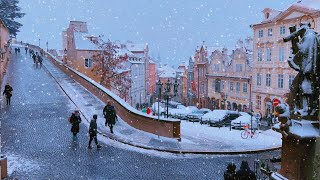 PRAGUE SNOW WALK ☃️ Walking in Heavy Snowfall 4K - Charming Winter Ambience - Czech Tour HDR ASMR