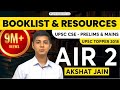 Booklist and resources for upsc cse  prelims  mains by upsc topper 2018 air 2 akshat jain