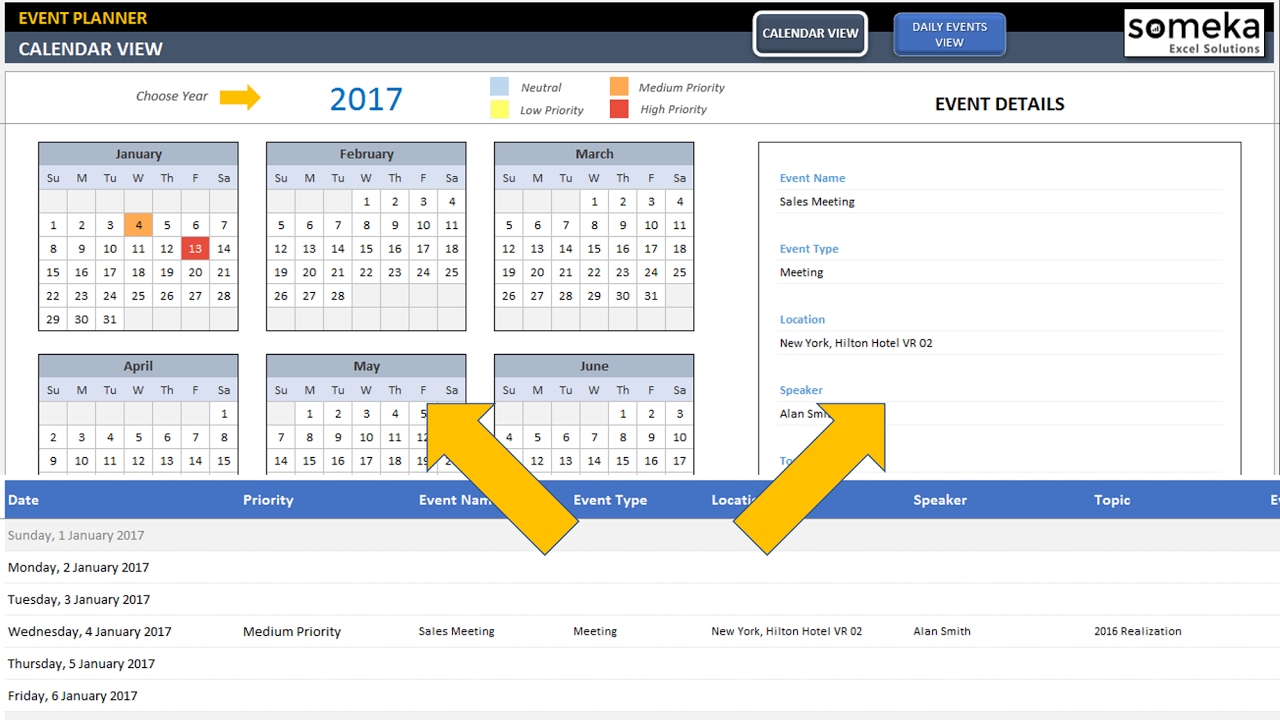 Factureerbaar Octrooi toetje Event Calendar Excel Template | Event Schedule Excel Template