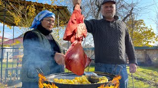 DELICIOUS RECIPE IN RURAL VILLAGE LIFE | COOKING LAMB LIVER ON THE SAJ | OUTDOOR COOKİNG