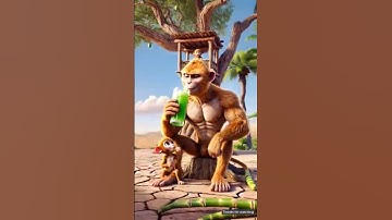 The monkey and his child live in a tree house and enjoy drinking sugarcane juice 😭 #ai #monkey