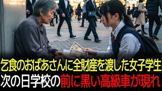 通りで乞食のおばあさんに全財産3000円を渡した貧しい女子学生。 次の日、学校の前に黒い色の高級車が現れるの···