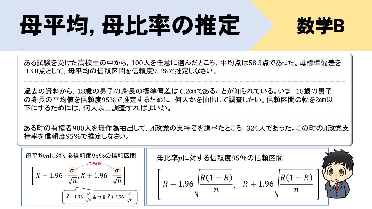 【数B】母平均、母比率の推定問題にチャレンジ！