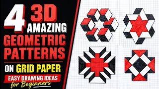 4 Amazing 3D Geometric Patterns on Grid Paper | Easy Drawing Ideas for Beginners