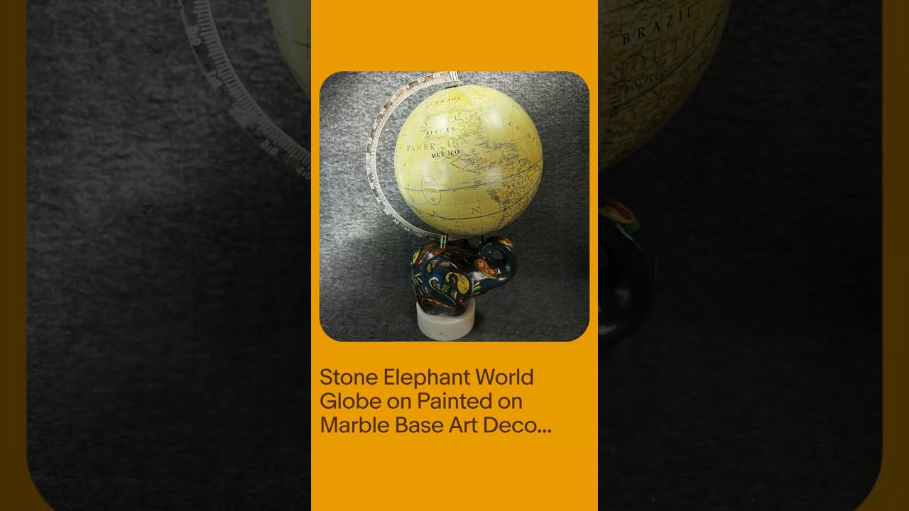 Stone Elephant World Globe on Painted  on Marble Base Art Deco Rare 16” Tall