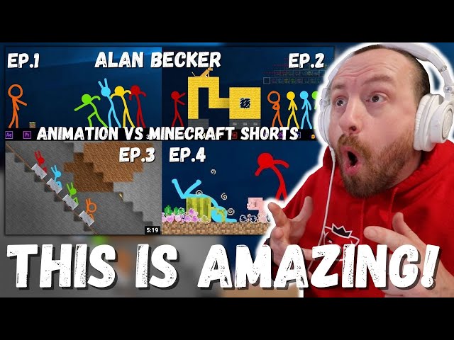 THIS IS EPIC! Alan Becker - Animation vs. Minecraft Shorts Ep. 1 - 4  (REACTION!) Roller Coaster! 