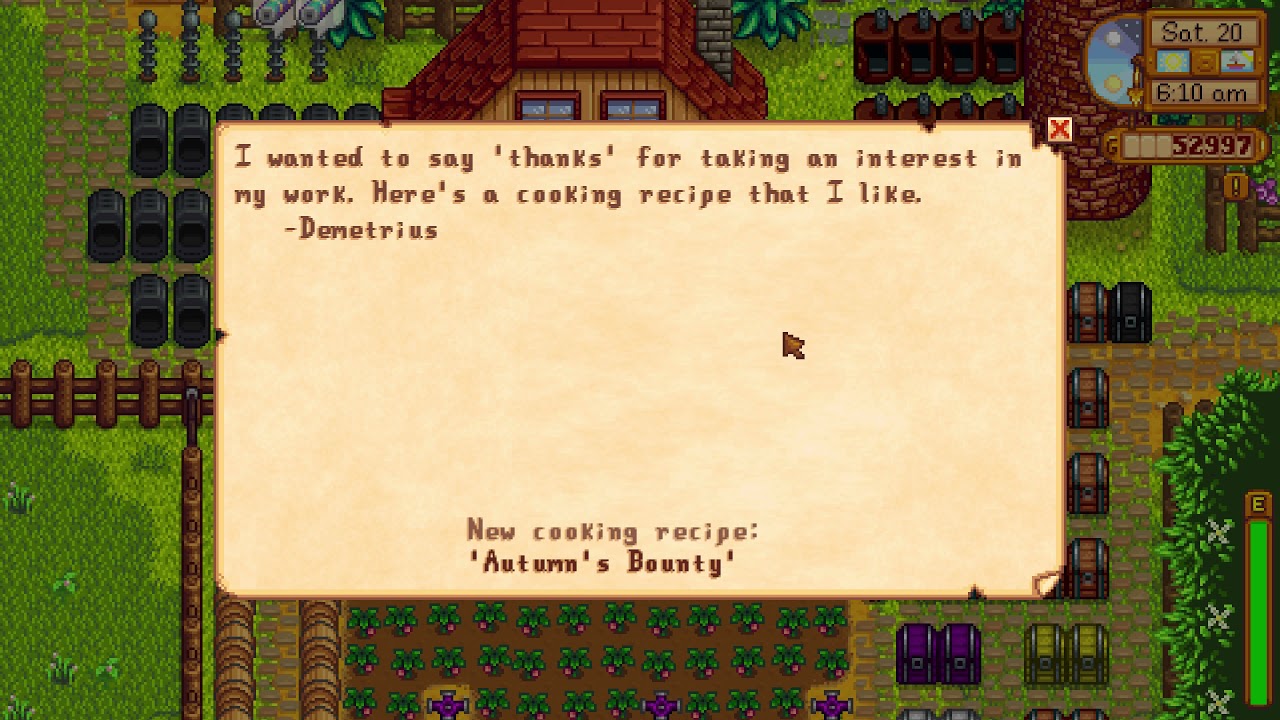 How to learn Autumn's Bounty cooking recipe - Stardew Valley 1.3 Beta - YouTube