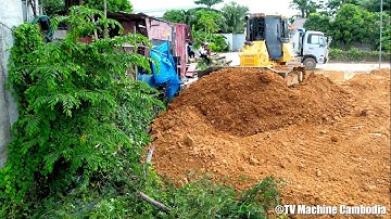 EP4 Wonderful Processing Filling Land By Dozer KOMATSU D51PX & Truck 5T Spreading Stone Into Water