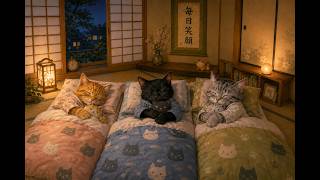 Three cats. One quiet bedroom. A sleepy Japanese night. 🌙🎹 Warm Vinyl Jazz for a Cozy Bedtime screenshot 4